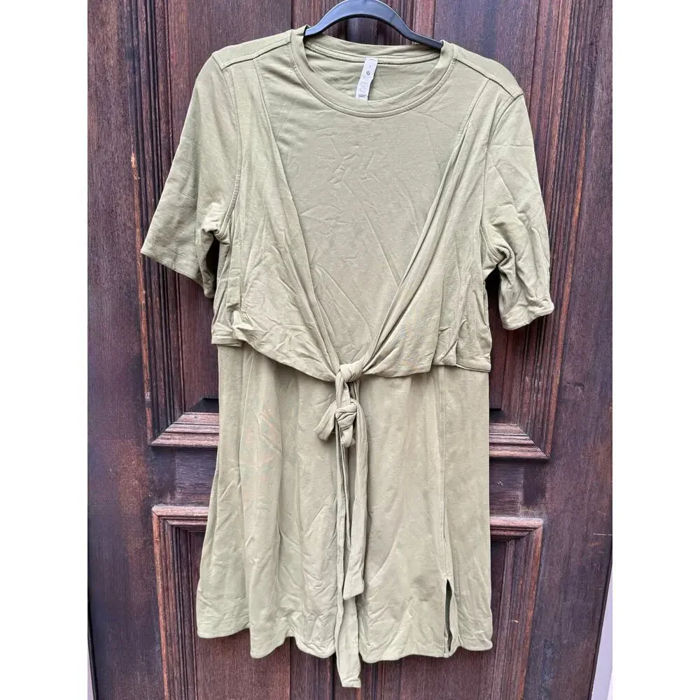 Lululemon Olive Green Softstreme Wrap-Front Tie Waist Dress | Size 8